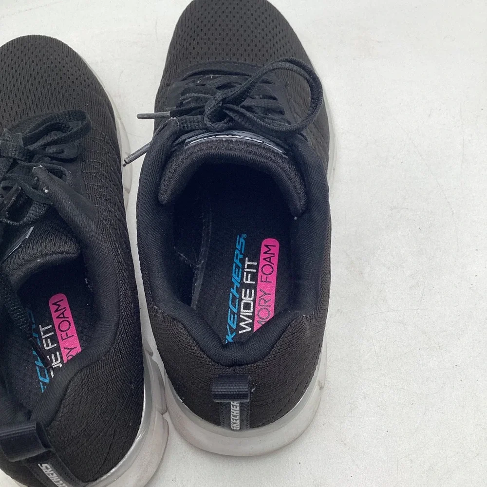 Skechers Lite-Weight Dual-Lite Black Sneakers Womens 8.5 Wide Memory‎ Foam